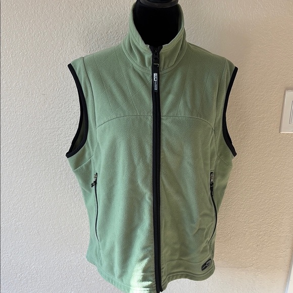 REI Vintage Light Green Light Weight Fleece Pocketed Hiking Turtle Neck Vest - Picture 7 of 13
